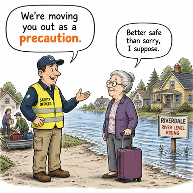 precaution (önlem, tedbir) karikatürü — diyalogla bağlam içinde öğren