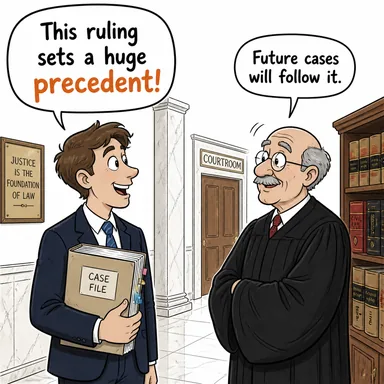 precedent (emsal, örnek (karar)) karikatürü — diyalogla bağlam içinde öğren
