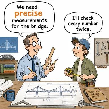 precise (kesin, tam, dakik) karikatürü — diyalogla bağlam içinde öğren