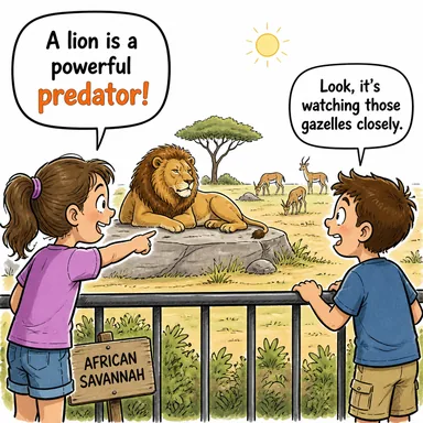 predator (yırtıcı hayvan, avcı) karikatürü — diyalogla bağlam içinde öğren