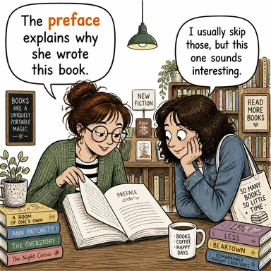 preface (önsöz, giriş; -ile başlamak) karikatürü — diyalogla bağlam içinde öğren