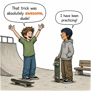 awesome (müthiş, harika, heybetli) karikatürü — diyalogla bağlam içinde öğren