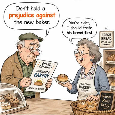 prejudice against (ön yargı, peşin hüküm) karikatürü — diyalogla bağlam içinde öğren