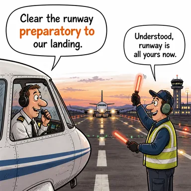 preparatory to (-e hazırlık olarak, -den önce) karikatürü — diyalogla bağlam içinde öğren
