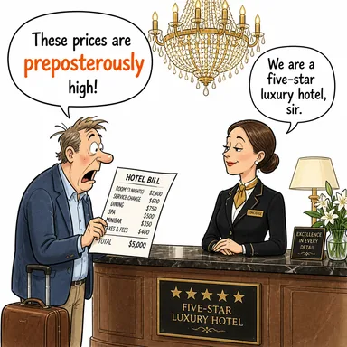 preposterously (akıl almaz derecede, saçma bir şekilde, mantıksızca) karikatürü — diyalogla bağlam içinde öğren