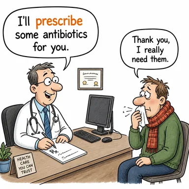 prescribe (reçete yazmak, (kural) koymak, emretmek) karikatürü — diyalogla bağlam içinde öğren