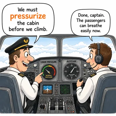 pressurize (basınçlandırmak, baskı yapmak) karikatürü — diyalogla bağlam içinde öğren