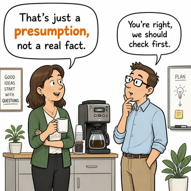 presumption (varsayım, ihtimal, küstahlık) karikatürü — diyalogla bağlam içinde öğren