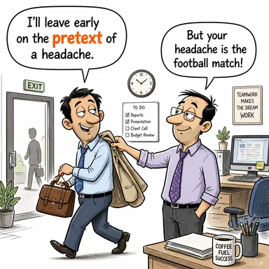 pretext (bahane, kılıf, gerekçe) karikatürü — diyalogla bağlam içinde öğren