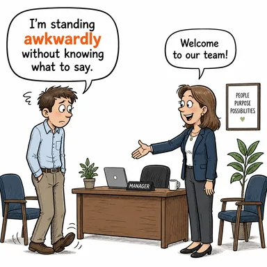 awkwardly (sakarca, acemice, garip bir şekilde) karikatürü — diyalogla bağlam içinde öğren