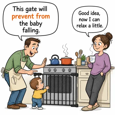 prevent from (engellemek, önlemek, alıkoymak) karikatürü — diyalogla bağlam içinde öğren
