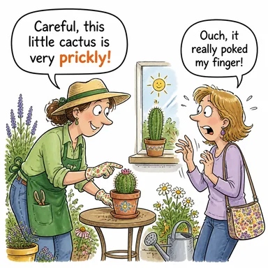 prickly (dikenli, iğneli; alıngan, huysuz) karikatürü — diyalogla bağlam içinde öğren