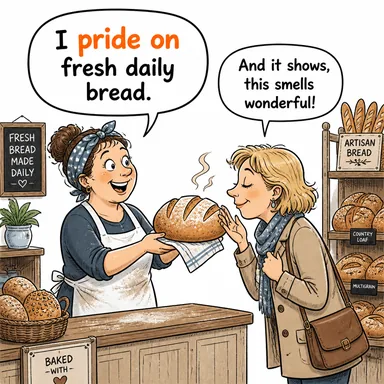 pride on (gurur duymak, övünmek (kendisiyle)) karikatürü — diyalogla bağlam içinde öğren
