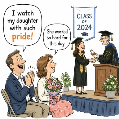 pride (gurur, kıvanç; (aslan) sürüsü) karikatürü — diyalogla bağlam içinde öğren