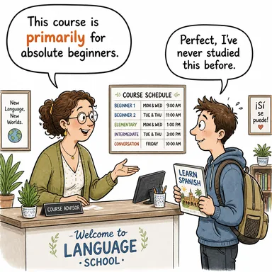 primarily (öncelikle, esasen, başlıca) karikatürü — diyalogla bağlam içinde öğren