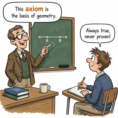 axiom (aksiyom, ilke, temel doğru, düstur) karikatürü — diyalogla bağlam içinde öğren