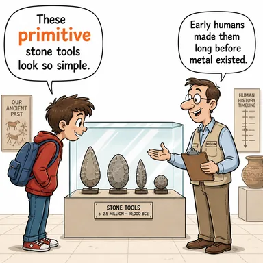 primitive (ilkel, basit, gelişmemiş) karikatürü — diyalogla bağlam içinde öğren