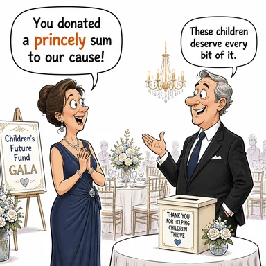 princely (muhteşem, cömert, prense yakışır) karikatürü — diyalogla bağlam içinde öğren