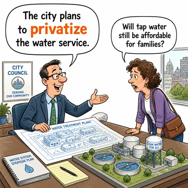 privatize (özelleştirmek (kamu malını)) karikatürü — diyalogla bağlam içinde öğren