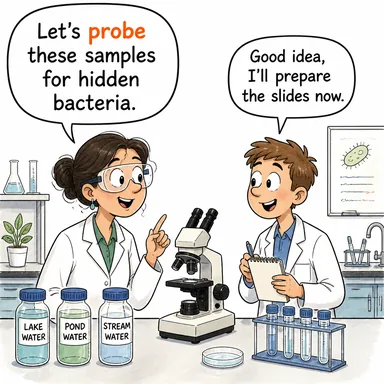 probe (araştırmak, incelemek, derinlemesine sorgulamak) karikatürü — diyalogla bağlam içinde öğren