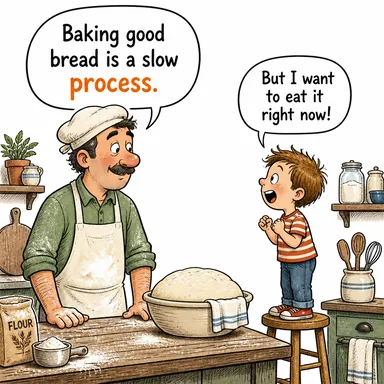 process (süreç, işlem; işlemek (veri/gıda)) karikatürü — diyalogla bağlam içinde öğren