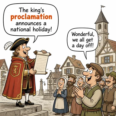 proclamation (ilan, bildiri, beyanname) karikatürü — diyalogla bağlam içinde öğren