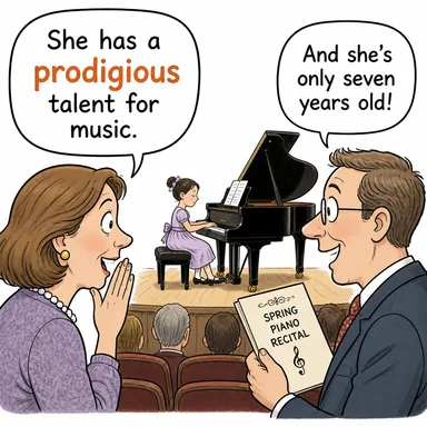 prodigious (muazzam, olağanüstü, devasa) karikatürü — diyalogla bağlam içinde öğren