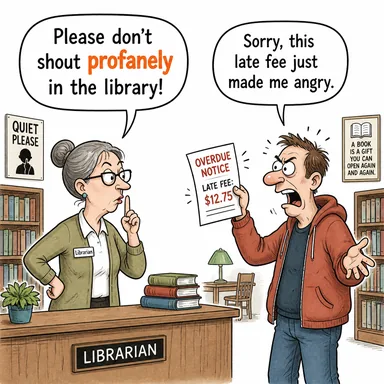 profanely (saygısızca, dine küfrederek, edepsizce) karikatürü — diyalogla bağlam içinde öğren