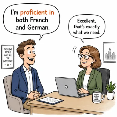 proficient in (bir konuda usta, yetkin, uzman) karikatürü — diyalogla bağlam içinde öğren