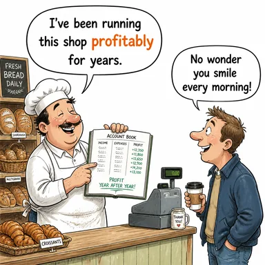 profitably (karlı bir şekilde, kazançlı olarak) karikatürü — diyalogla bağlam içinde öğren