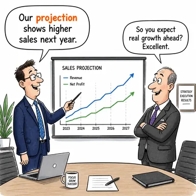 projection (tahmin, öngörü; izdüşüm, yansıtma) karikatürü — diyalogla bağlam içinde öğren