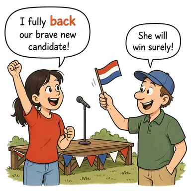back (desteklemek, arka çıkmak) karikatürü — diyalogla bağlam içinde öğren
