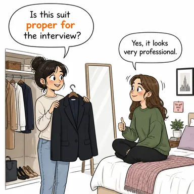 proper for (düzgün, uygun, münasip) karikatürü — diyalogla bağlam içinde öğren