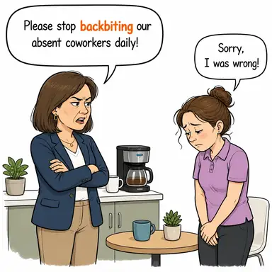 backbite (arkasından konuşmak, gıybet etmek) karikatürü — diyalogla bağlam içinde öğren