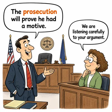 prosecution (kovuşturma, adli takibat, iddia makamı) karikatürü — diyalogla bağlam içinde öğren