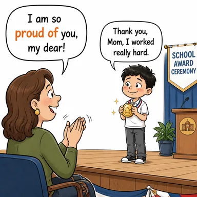 proud of (gurur duymak, iftihar etmek) karikatürü — diyalogla bağlam içinde öğren