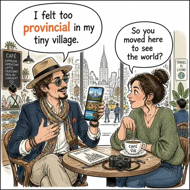 provincial (taşralı, dar görüşlü, yerel) karikatürü — diyalogla bağlam içinde öğren