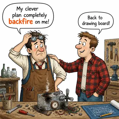 backfire (geri tepmek, ters tepmek (plan)) karikatürü — diyalogla bağlam içinde öğren