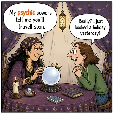 psychic (medyum; ruhsal, zihinsel) karikatürü — diyalogla bağlam içinde öğren