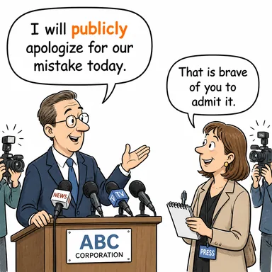publicly (alenen, halkın önünde, resmen) karikatürü — diyalogla bağlam içinde öğren