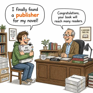 publisher (yayımcı, yayınevi) karikatürü — diyalogla bağlam içinde öğren