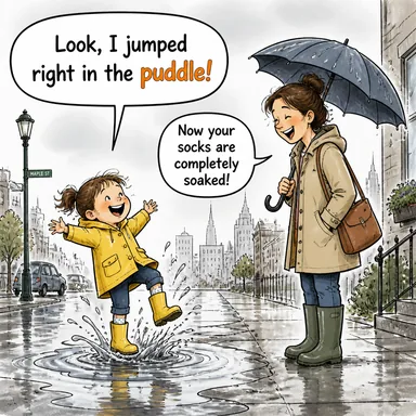 puddle (su birikintisi, gölet) karikatürü — diyalogla bağlam içinde öğren