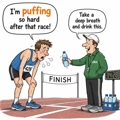 puff (üflemek, solumak; (duman) tütmek) karikatürü — diyalogla bağlam içinde öğren