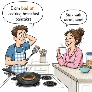 bad at (bir şeyde kötü, yeteneksiz) karikatürü — diyalogla bağlam içinde öğren
