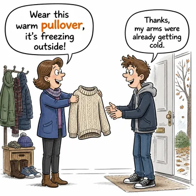 pullover (kazak, süveter) karikatürü — diyalogla bağlam içinde öğren