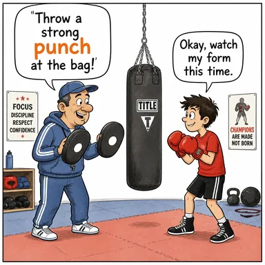 punch (yumruklamak; (isim) yumruk) karikatürü — diyalogla bağlam içinde öğren