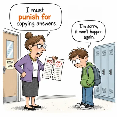 punish for (cezalandırmak) karikatürü — diyalogla bağlam içinde öğren