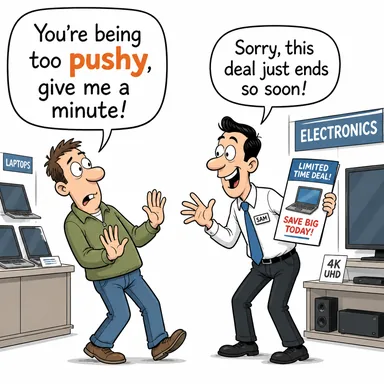 pushy (ısrarcı, yüzsüz, saldırgan) karikatürü — diyalogla bağlam içinde öğren