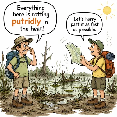 putridly (kokmuş bir halde, iğrenç bir şekilde) karikatürü — diyalogla bağlam içinde öğren