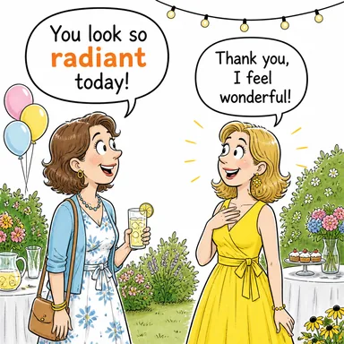 radiant (parlak, neşe saçan, ışık saçan) karikatürü — diyalogla bağlam içinde öğren